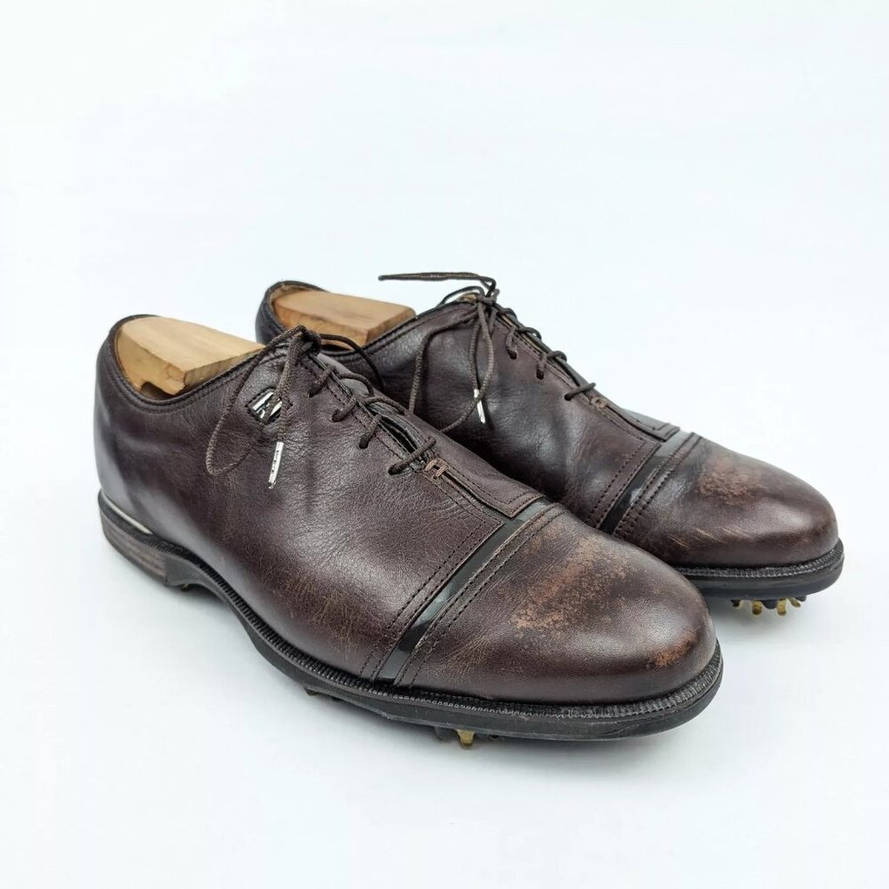 Footjoy ICON BLACK Mens Golf Shoes Size 9 1/2 M 9.5 Brown Leather 52068